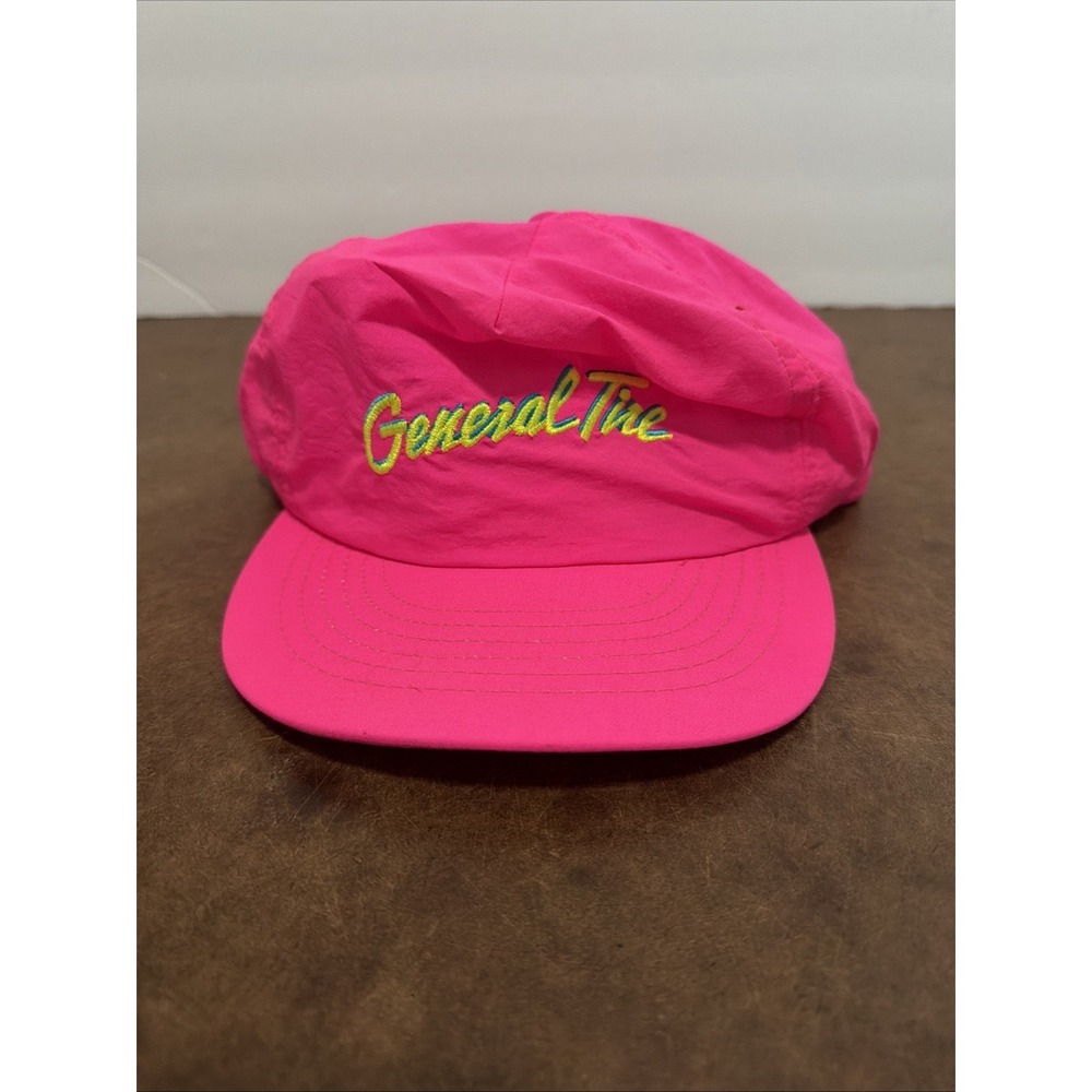 Vtg General Tire Snap Back Hat Cap Florescent Yellow Embroidered In Orange90s